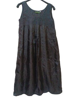 Kinnaree 100% Silk‎ Tank Shift Dress Womens S Black Embroidered Luxe Resort Wear